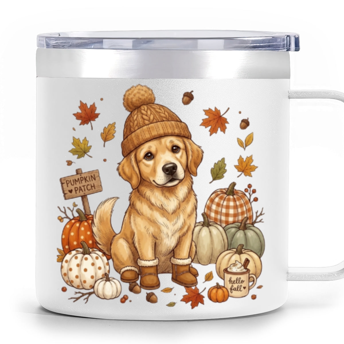 Custom Dog Photo Pumpkin Patch - Personalized Stainless Steel Tumbler With Handle - Fall Gift for Dog Moms, Cat Moms, Pet Lovers