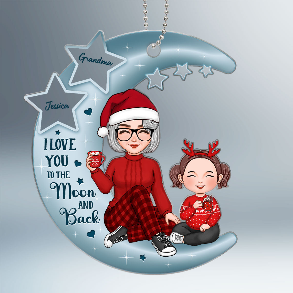 Love You To The Stars Cute Grandma Grandkid Sitting Personalized Acrylic Ornament