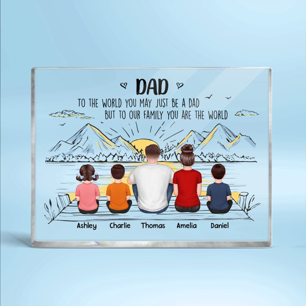 Dad You Are The World Man Kids Dogs Cats Back View Personalized Horizontal Rectangle Acrylic Block Plaque