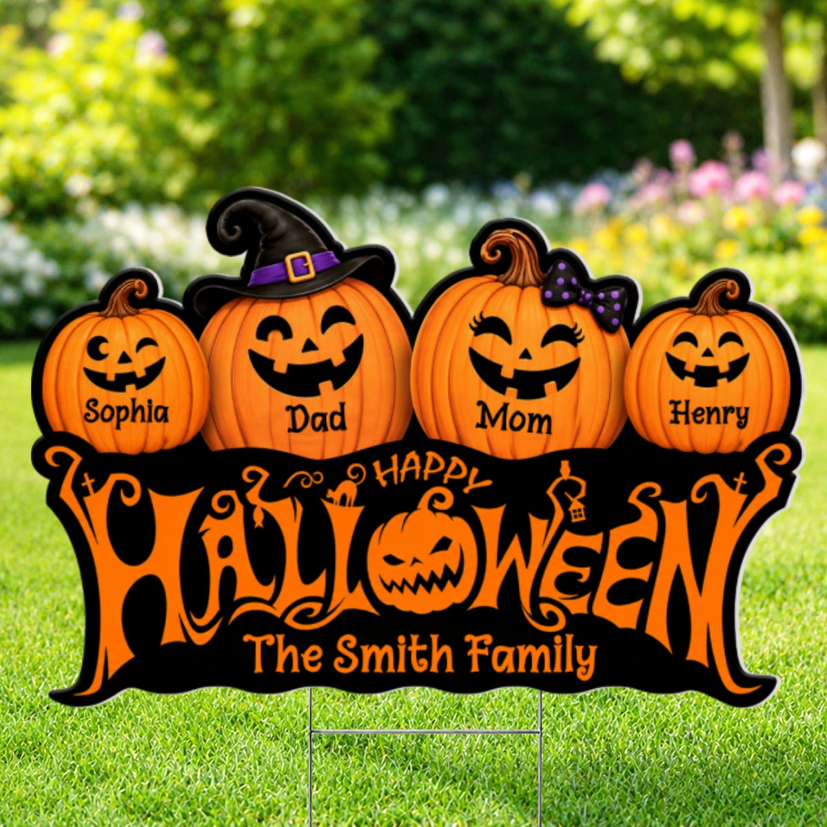 Family Happy Halloween Jack-O-Lantern Pumpkins - Personalized Yard Sign - Halloween Decor For Family