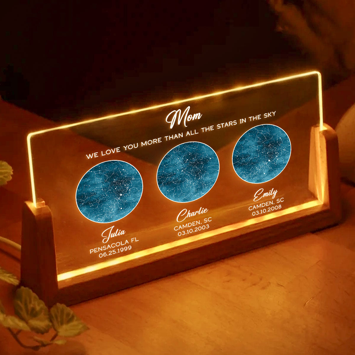 Starry Night The Day You Became Our Mom Grandma Custom Birthday Star Map Personalized U-Base Acrylic LED Night Light, Gift