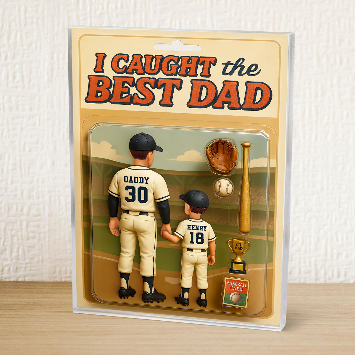We Caught the Best Dad, Grandpa Baseball Custom Figure Personalized Acrylic Block Plaque