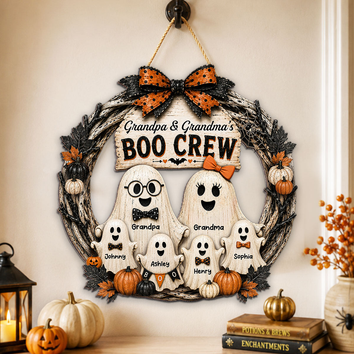 Trending Halloween Grandpa Grandma's Boo Crew - Personalized Wood Sign - Halloween Decoration For Grandparents