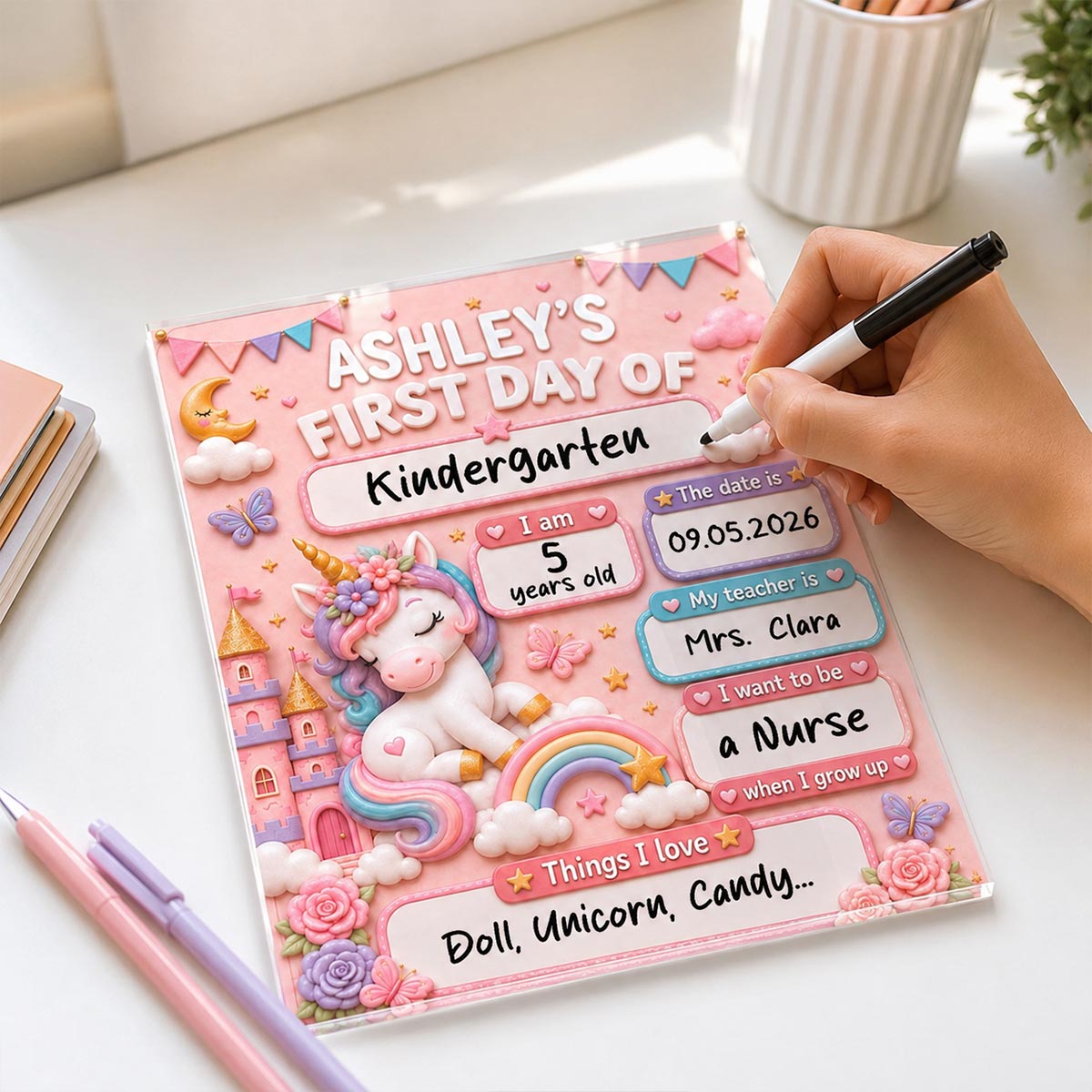 Trending Animals For Boys Girls - First Day Of School Personalized Board Sign - Editable, Reusable Back To School Sign