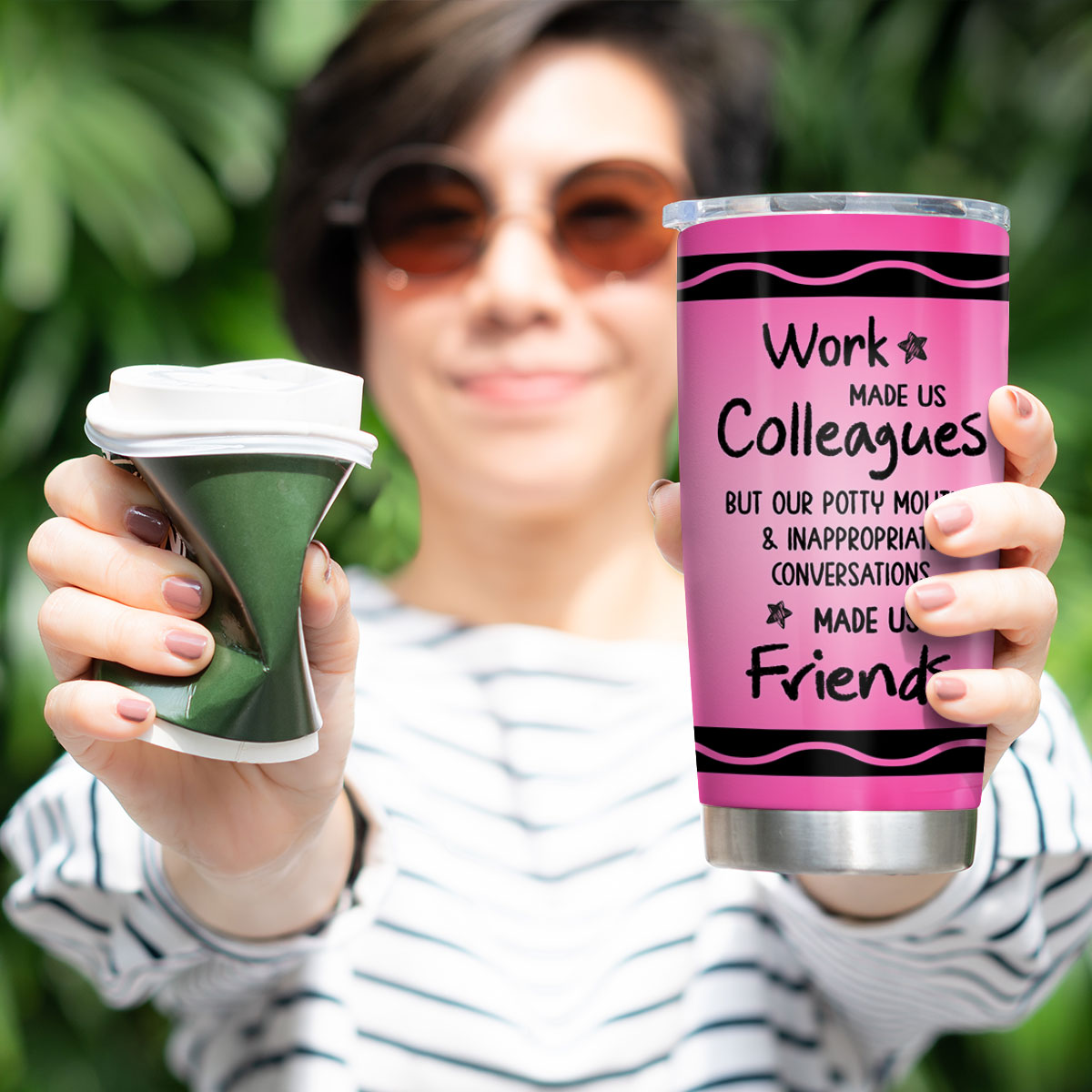 Teacher Besties Colleagues Crayon Personalized Tumbler, Back To School Gift For Besties Teacher