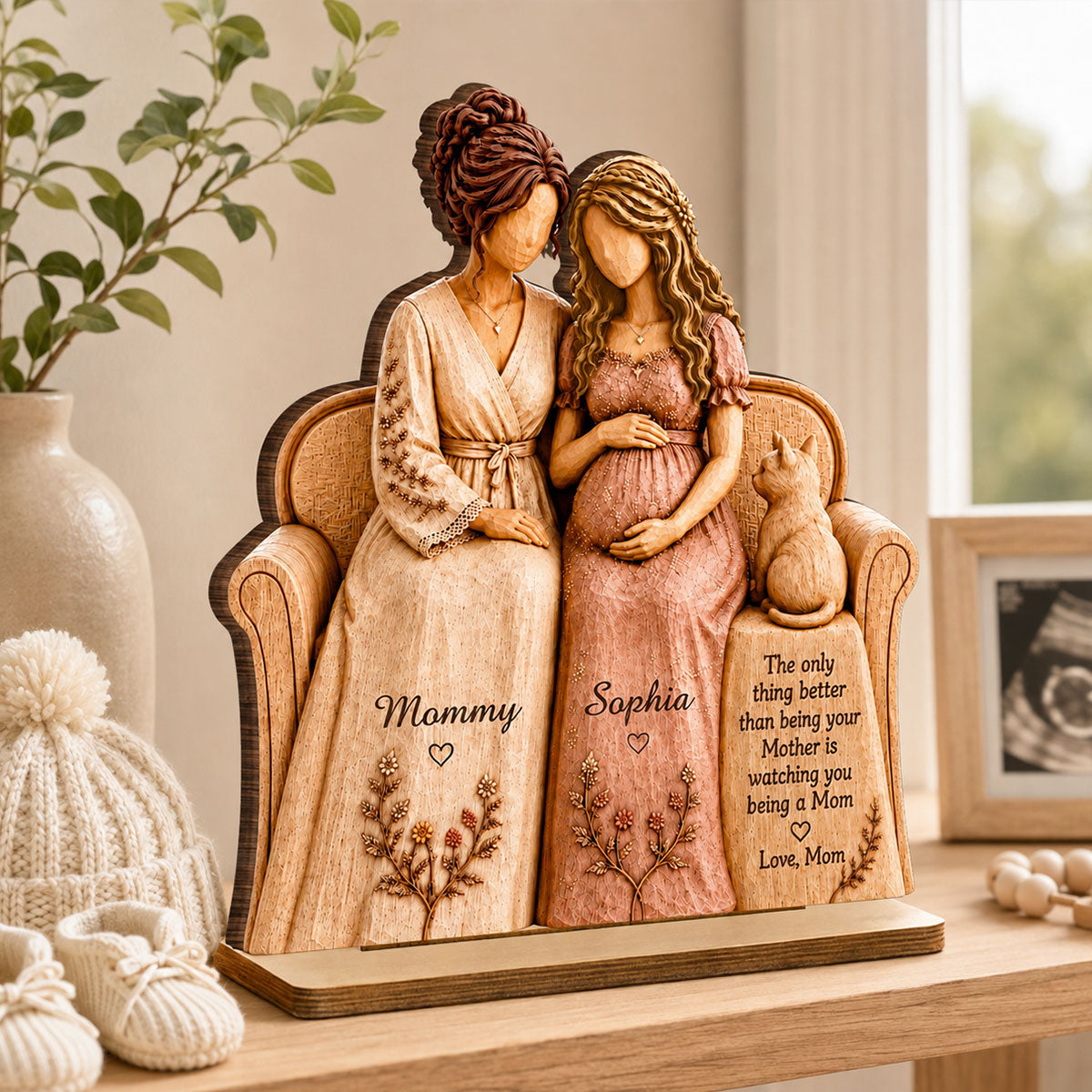 Watching You Be A Mom My Daughter - Personalized 2-Layered Wooden Plaque - Gift For New Mom, Daughter
