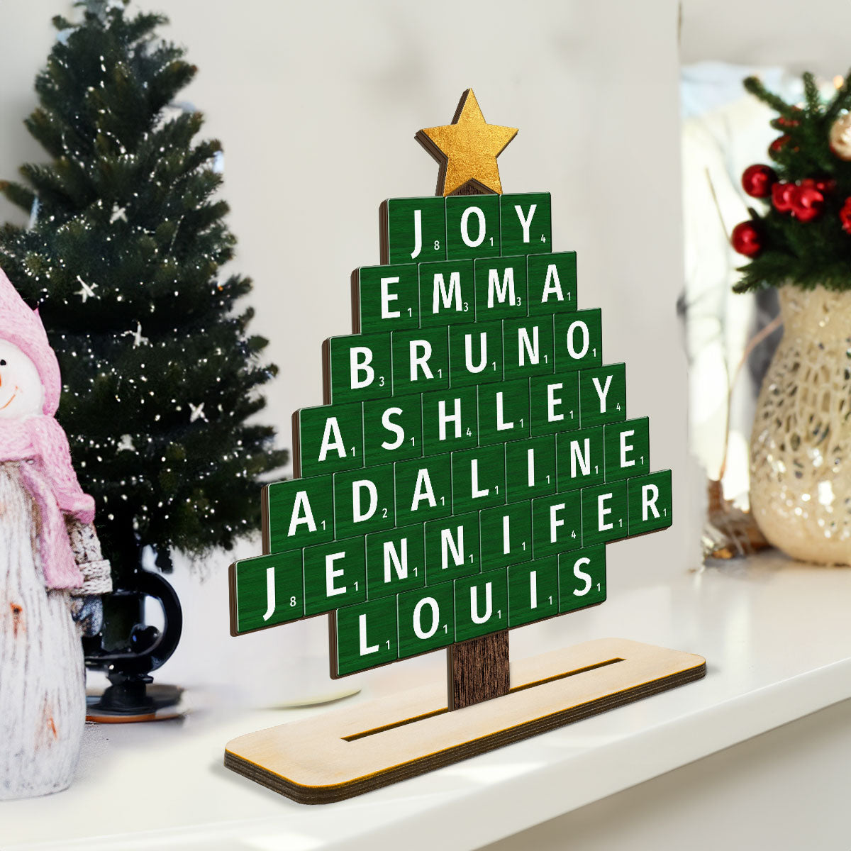 Christmas Tree Word Art Unique Christmas Decor Personalized Standing Wooden Plaque