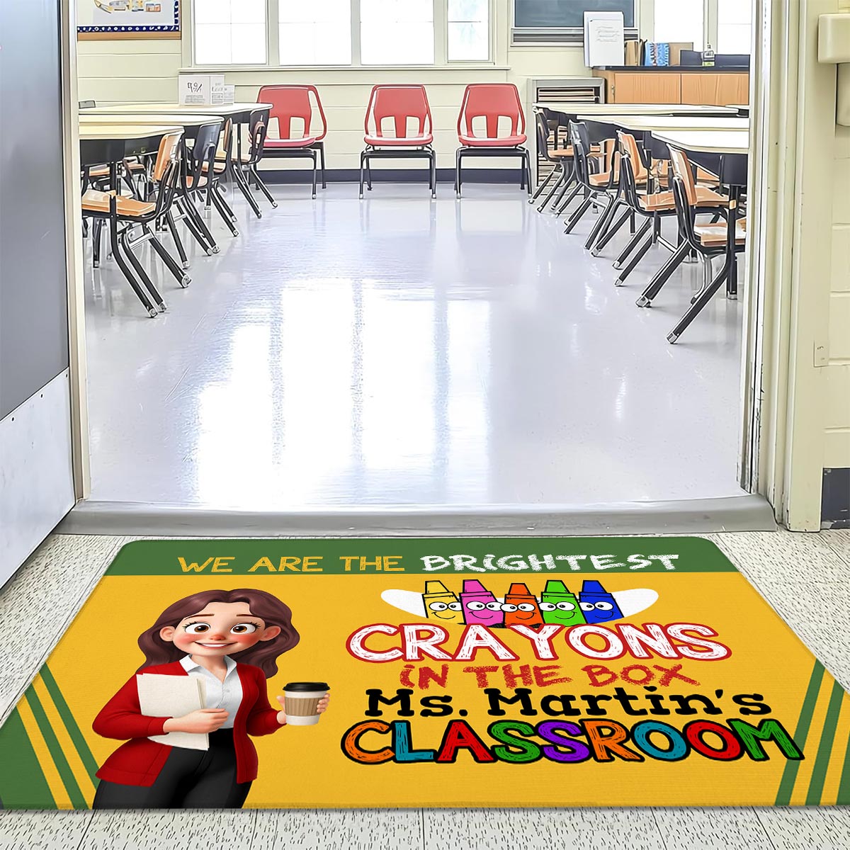 Crayon Box We're The Brightest Crayons Cute Cartoon Teacher Personalized Doormat