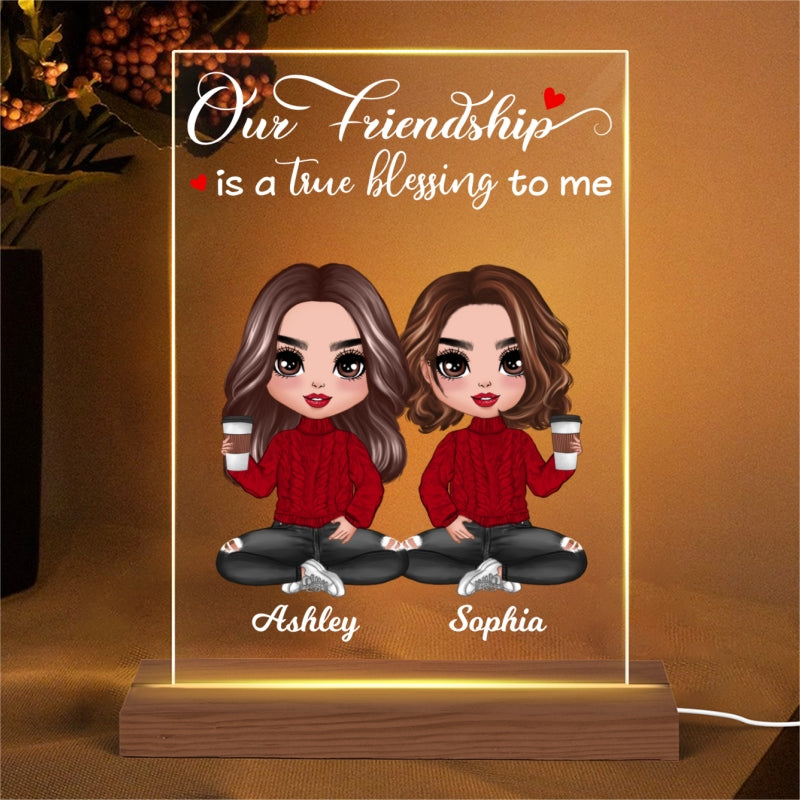 Our Friendship Is True Blessing Best Friends Sisters Personalized Plaque Acrylic LED Night Light