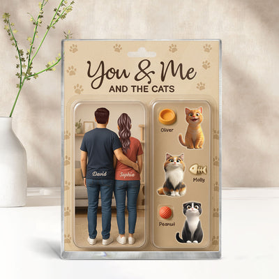 You & Me We Got This Cat Lover Couple Realistic Figures Style Personalized Acrylic Block Plaque