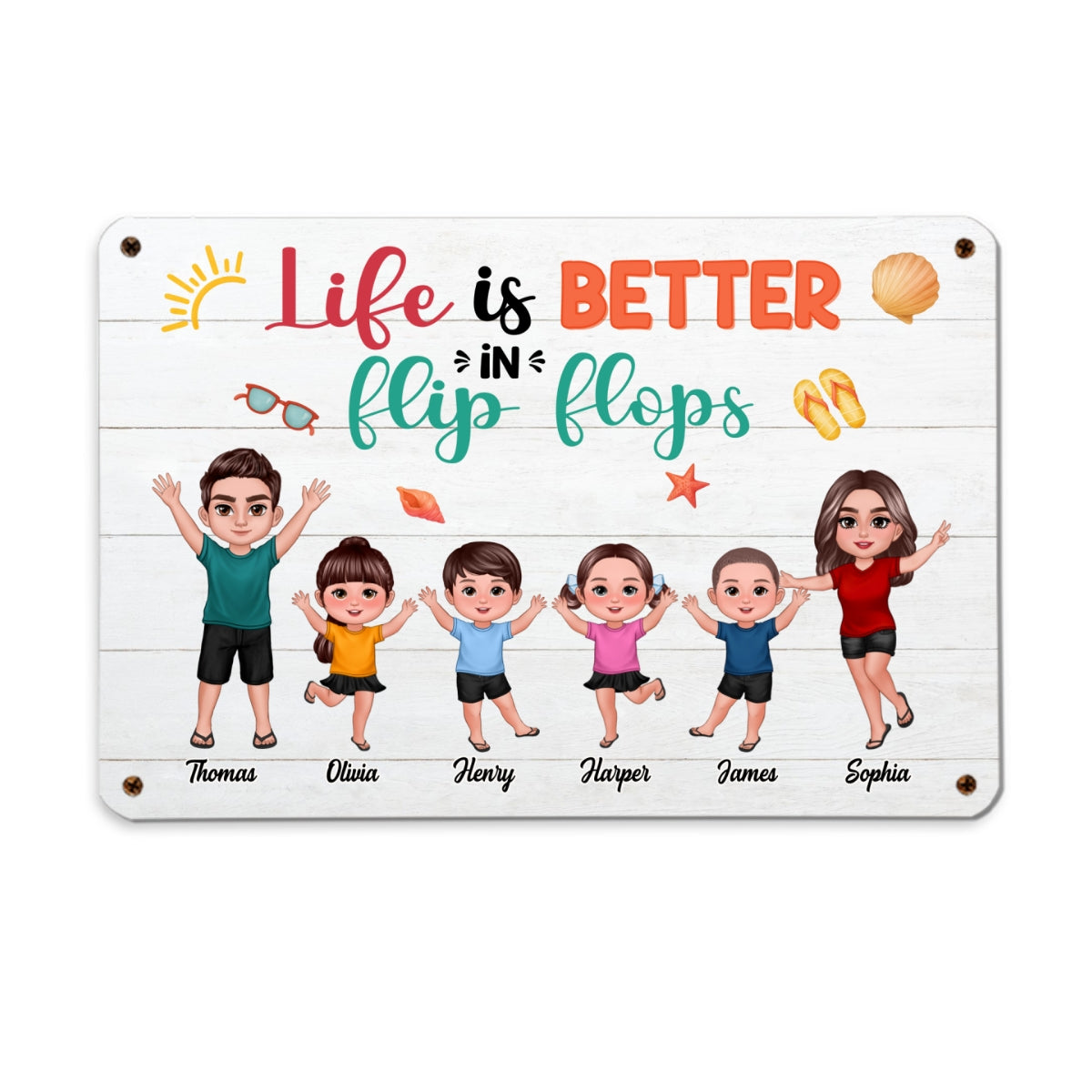 Life Is Better In Flip Flops Family Personalized Metal Sign, Summer Decoration