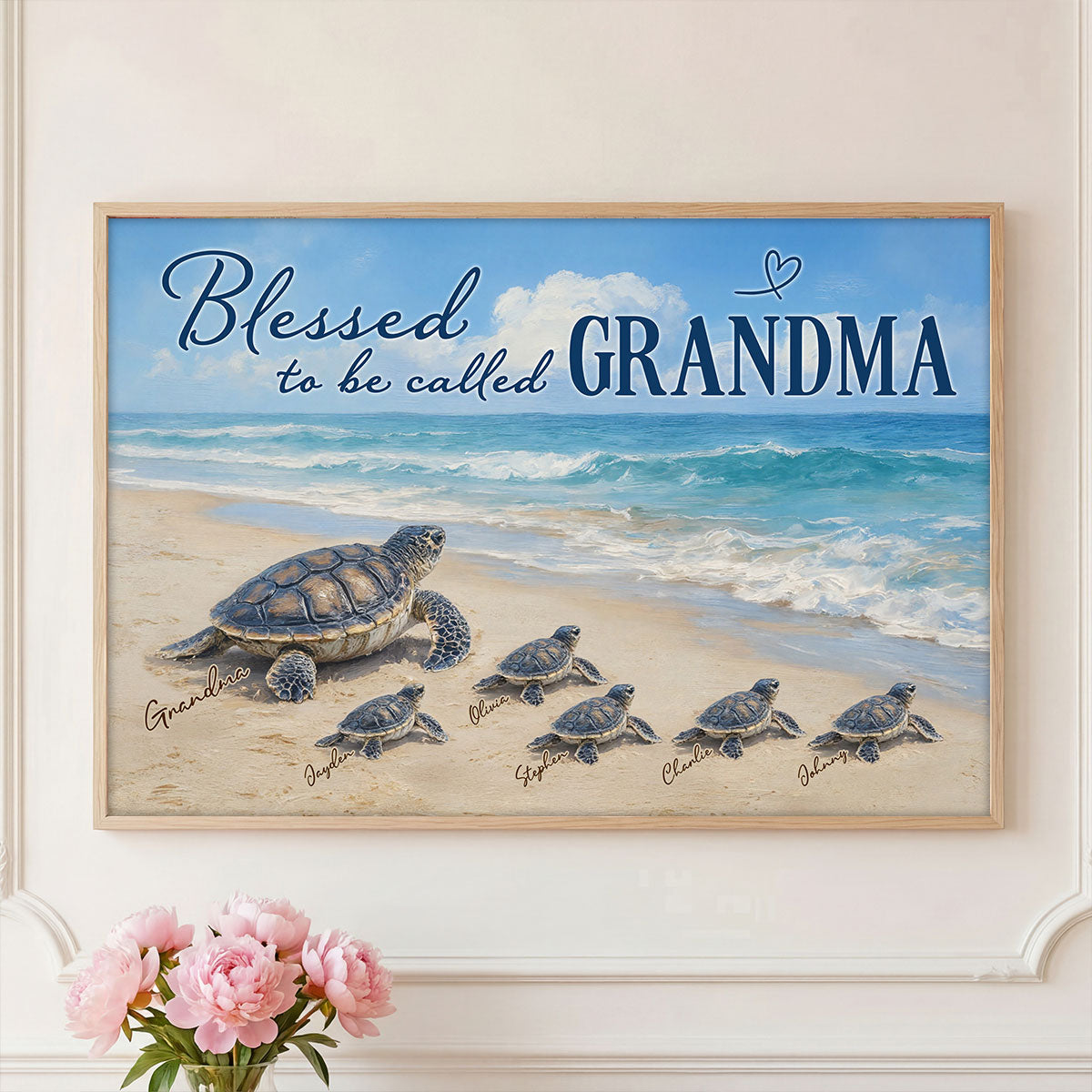 Grandma Turtle's Little Grandkids by the Shore - Personalized Poster - Mother's Day Gift For Mom, Grandma