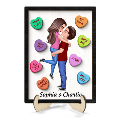 Couple Conversation Hearts Valentine‘s Day Gift Personalized 2-Layer Wooden Plaque