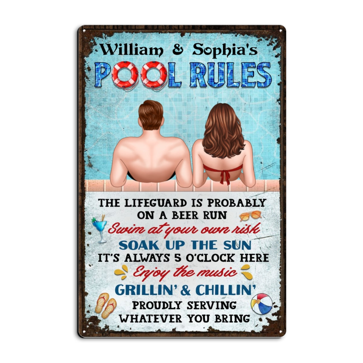 Couple Pool Rules Personalized Metal Sign