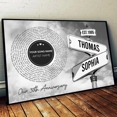 Vintage Crossroads Street Sign Song Lyrics Art Personalized Poster, Anniversary  Gift For Girlfriend Boyfriend Wife Husband