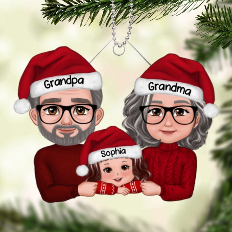 Grandpa Grandma & Grandkid New Face Grandparents & Kid Chin On Hands Christmas Gift Personalized Acrylic Ornament