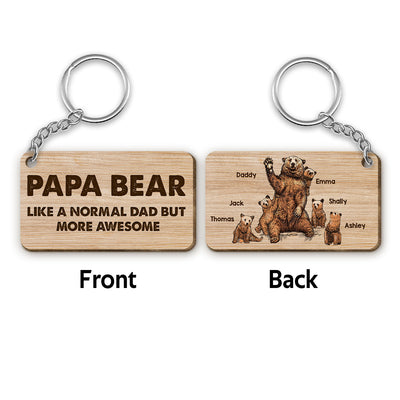 Papa Daddy Bear Family Personalized Wooden Keychain