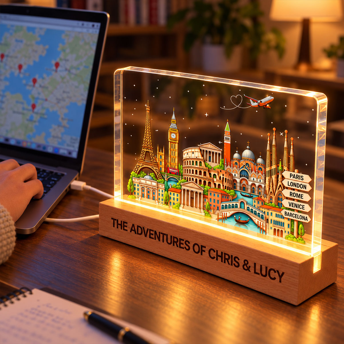 Travel Destinations The Places You've Been Landmarks - Personalized Acrylic Block LED Night Light - Traveling Destination Keepsake, Christmas Gift For Traveling Lovers