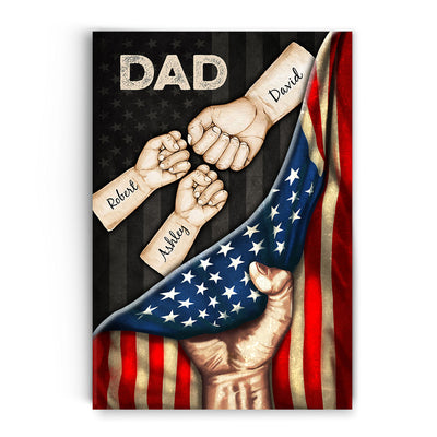 Daddy's Team Fist Bump Hand Pulling American Flag Personalized Poster, Father's Day Gift for Dad, for Grandpa, for Husband