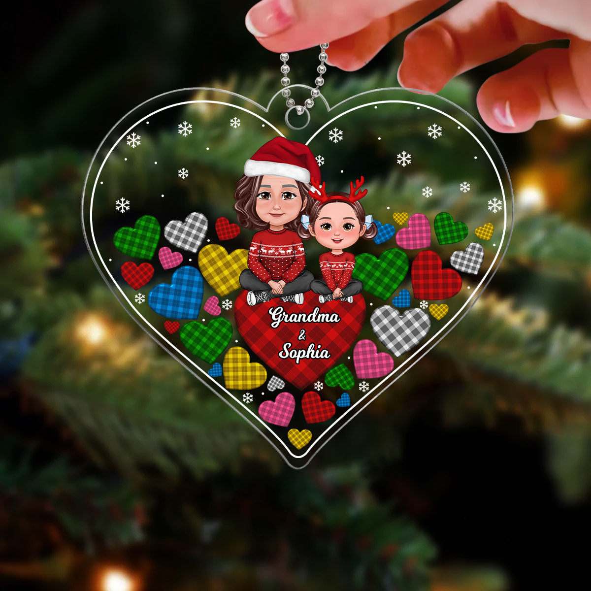 Hearts In Hearts Christmas Grandma Grandkids Personalized Acrylic Ornament