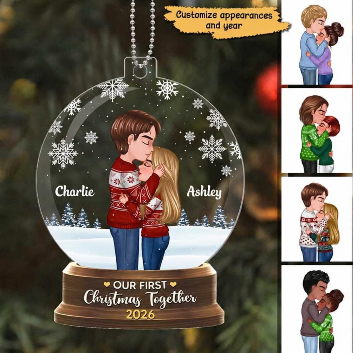 Couple In Snow Globe Personalized Acrylic Ornament