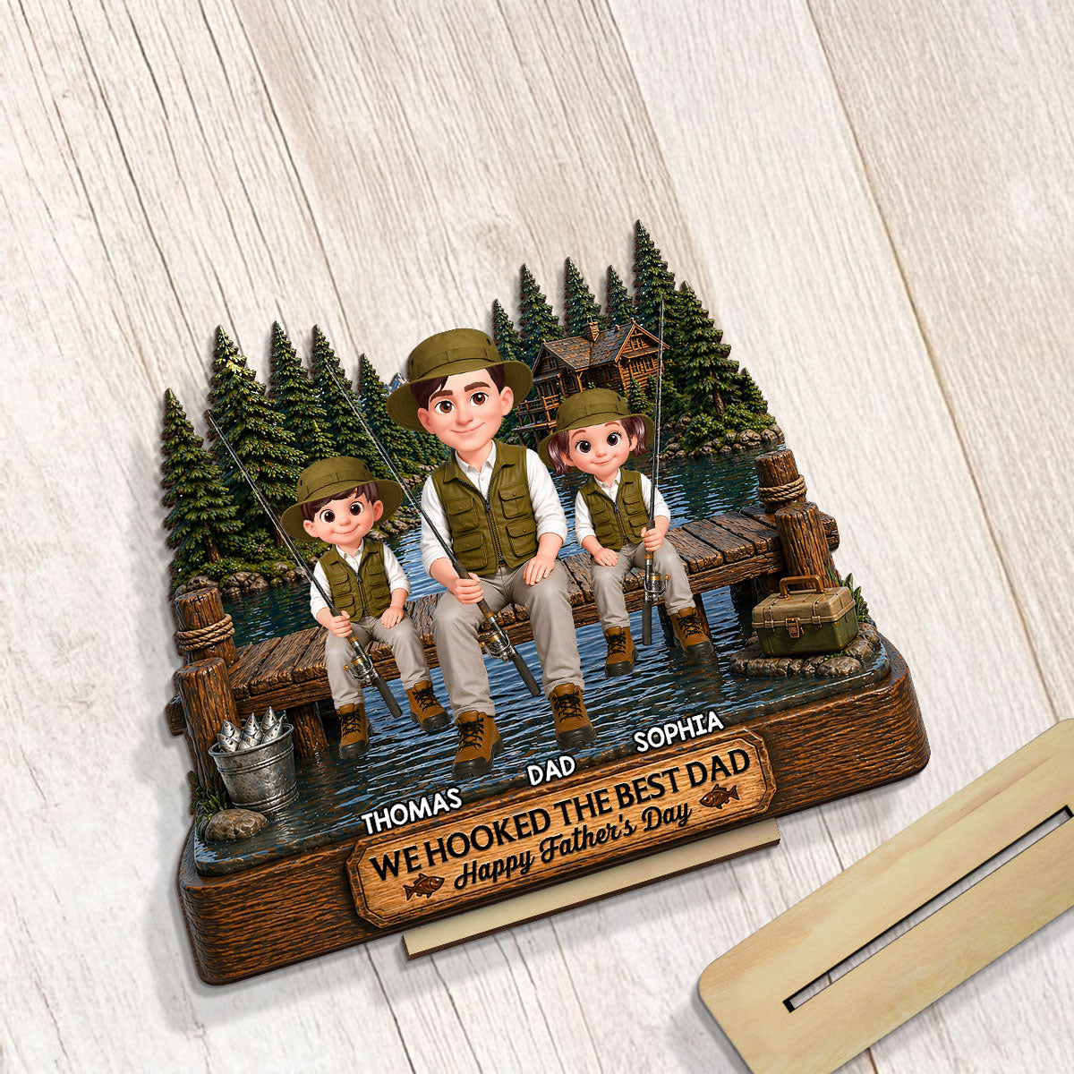 Fishing We Hooked The Best Dad - Personalized 2-Layered Wooden Plaque - Father's Day Gift For Fishing Dad, Fishing Lovers