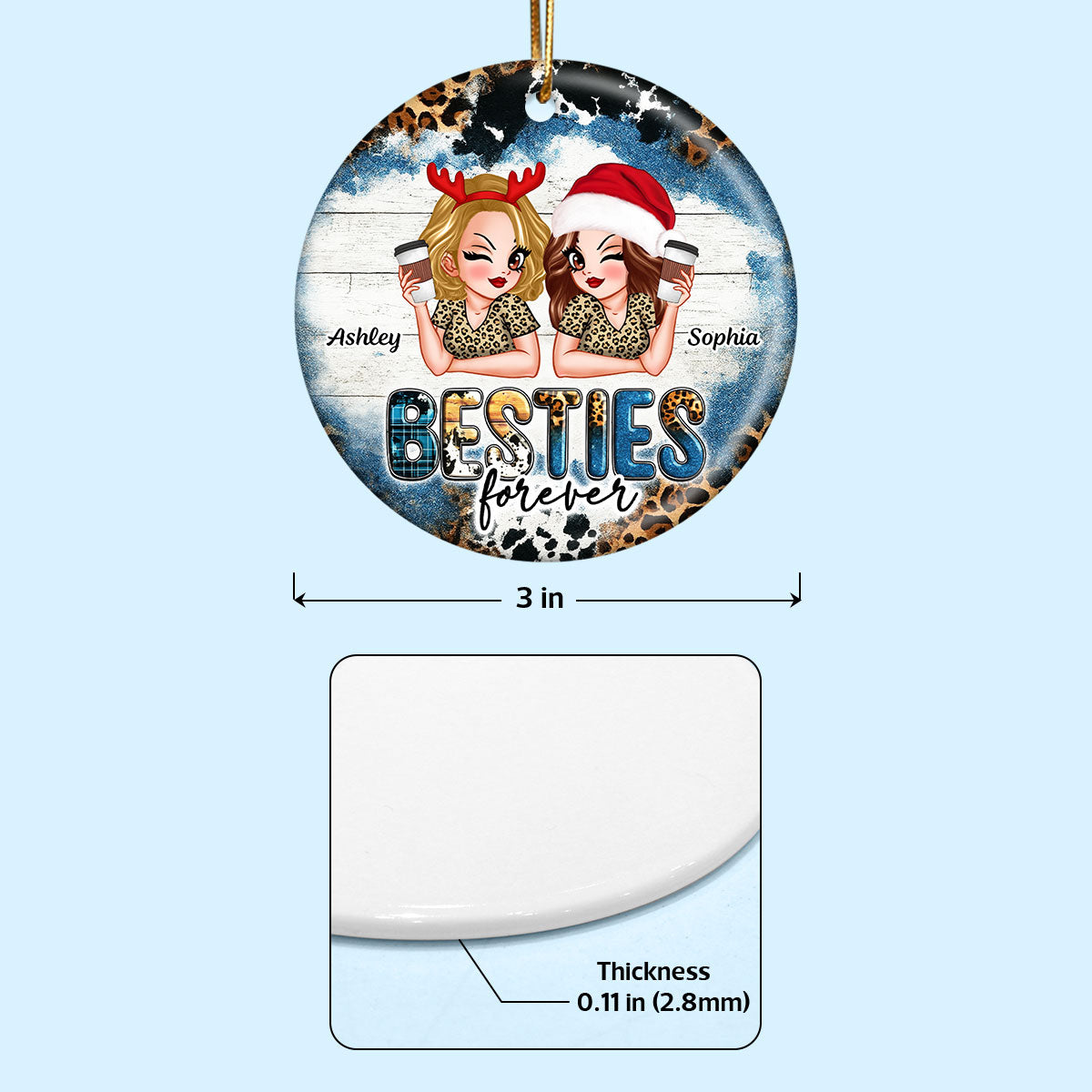 Besties Forever Western Christmas Personalized Ceramic Ornament, Christmas Gift for Best Friends, Sisters