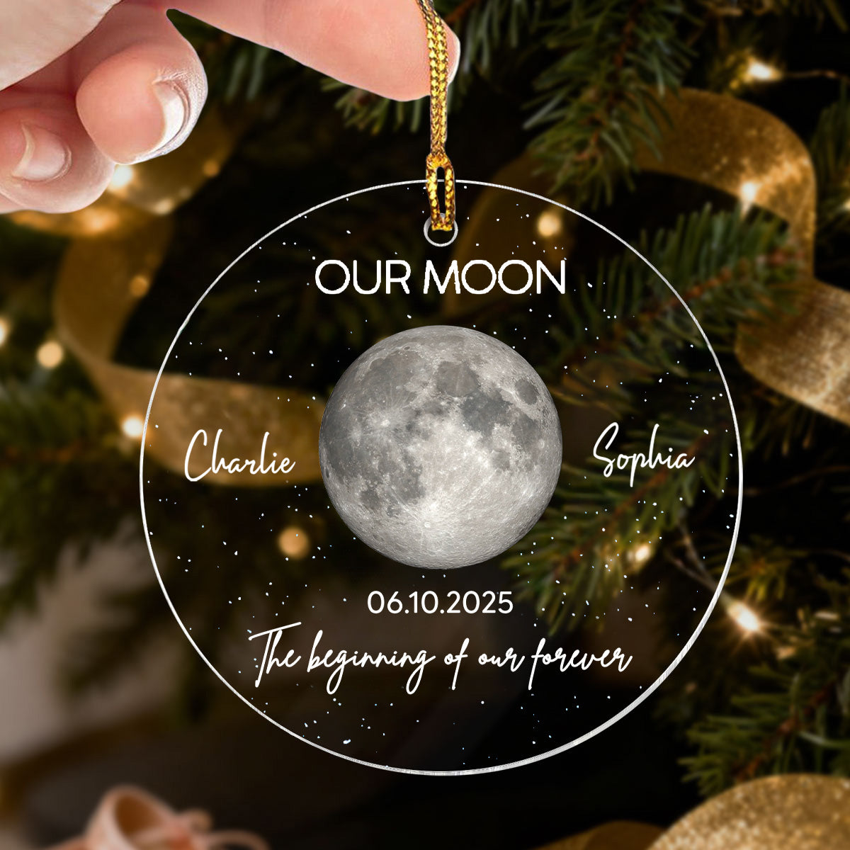 Moon Phase Couple The Beginning Of Our Forever - Personalized Acrylic Ornament - Gift For Couple