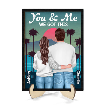 Retro Back View Couple Standing Hugging