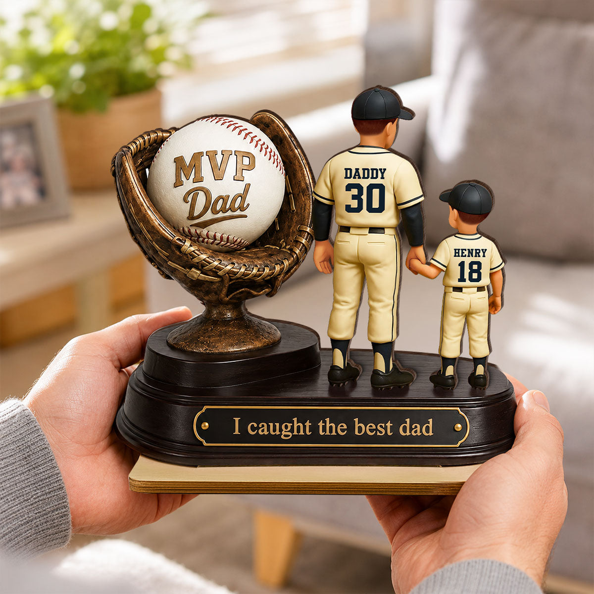 We Caught the Best Dad Baseball Trophy - Personalized 2-Layered Wooden Plaque - Father's Day Gift for Dad, Husband