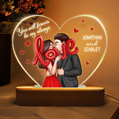 Elegant Couple Holding LOVE Balloon Personalized Heart LED Night Light
