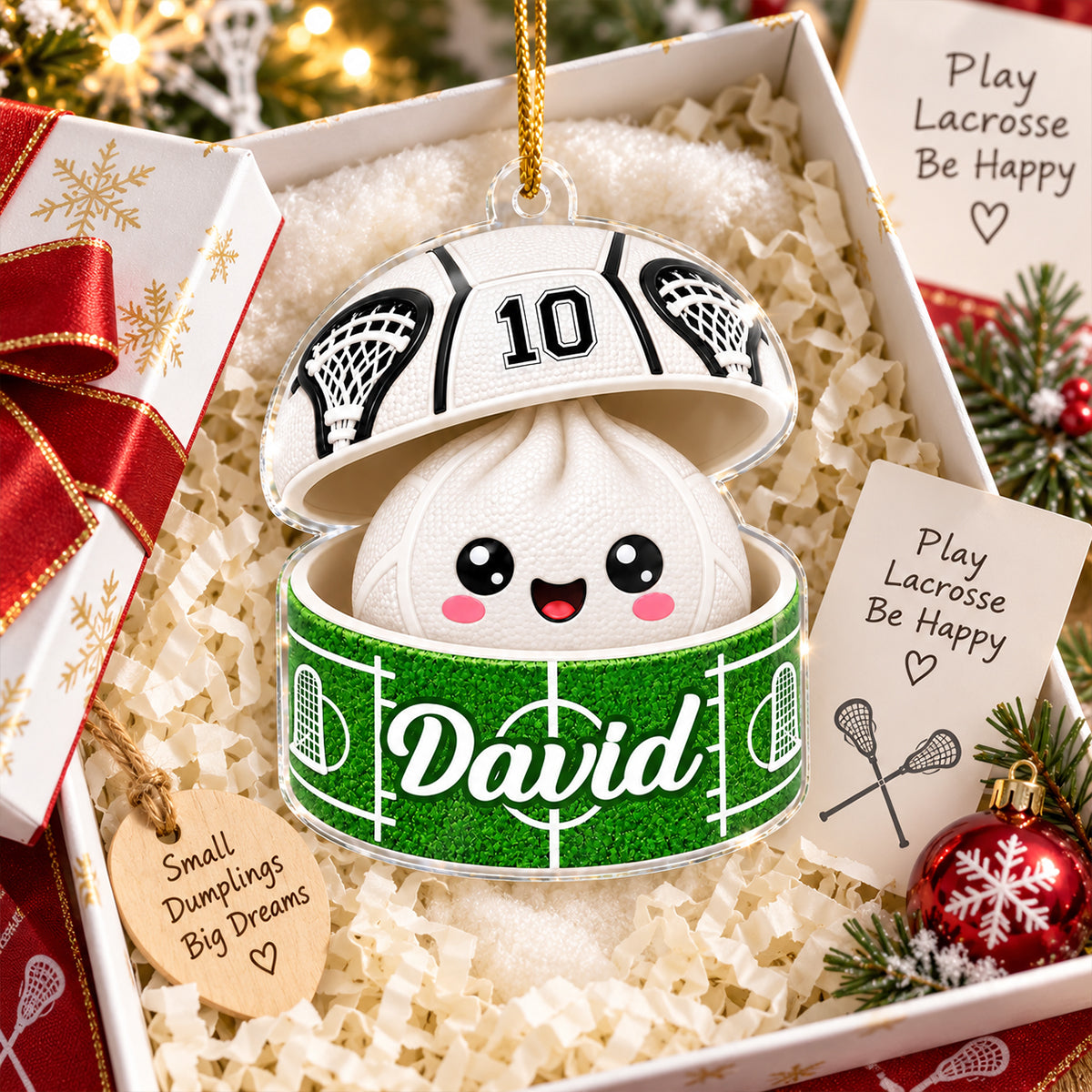Custom Lacrosse Dumpling Squishy Style - Personalized Acrylic Ornament - Christmas Gift for Son, Daughter, Grandkids
