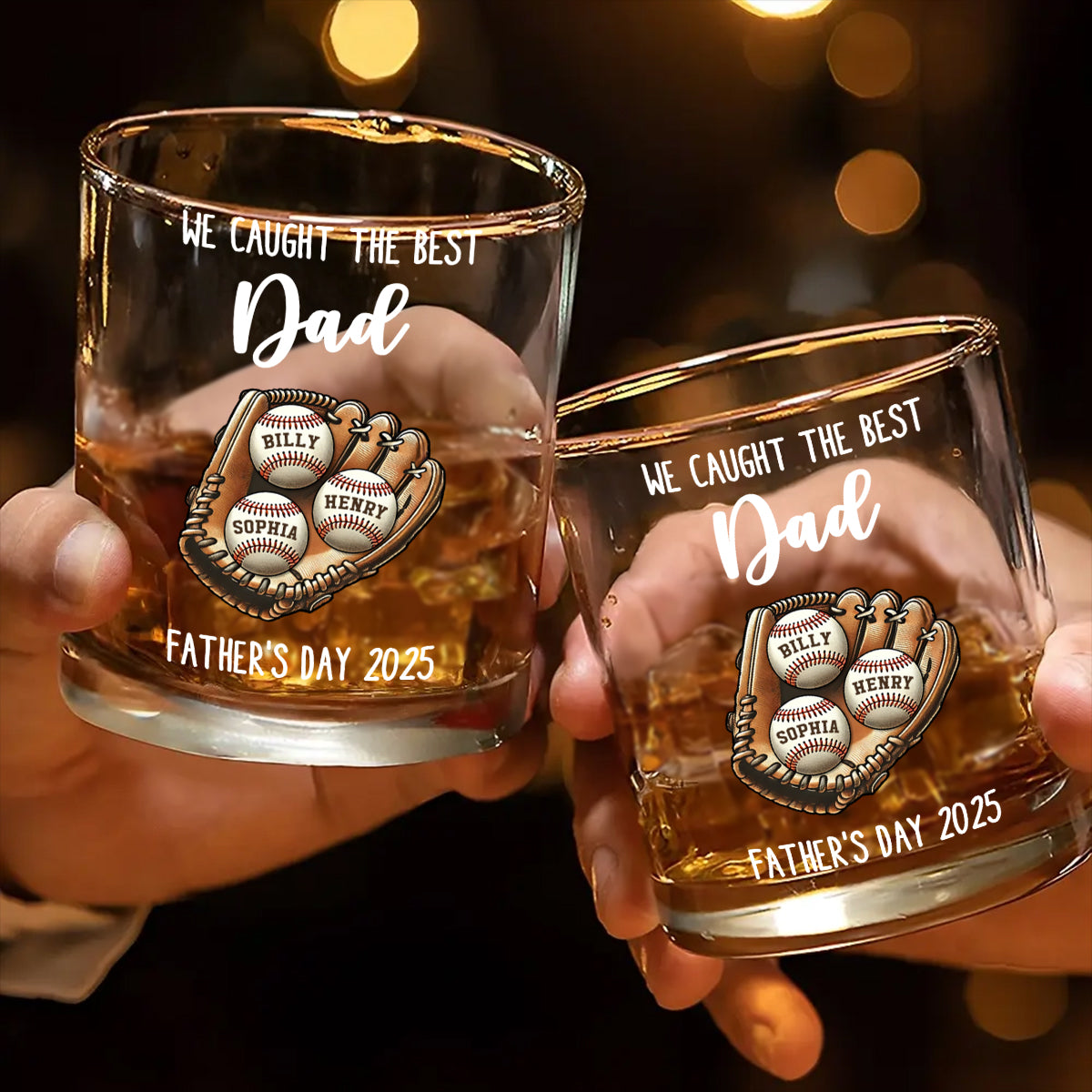 We Caught The Best Dad Baseball Personalized Whiskey Glass, Father's Day Gift for Dads