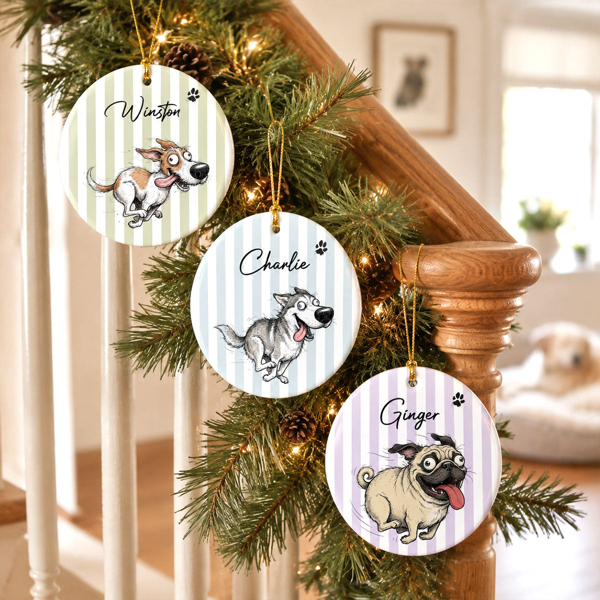 Watercolor Pet Zoomies Portrait From Your Photo - Personalized Ceramic Ornament - Christmas Keepsake For Dog Cat Lover