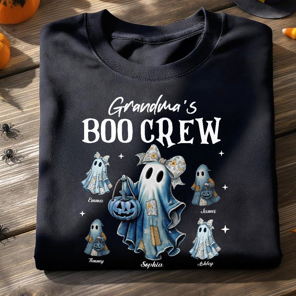 Grandma's Boo Crew Retro Patchwork Style Personalized Halloween Shirt