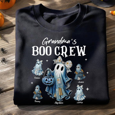 Grandma's Boo Crew Retro Patchwork Style Personalized Halloween Shirt