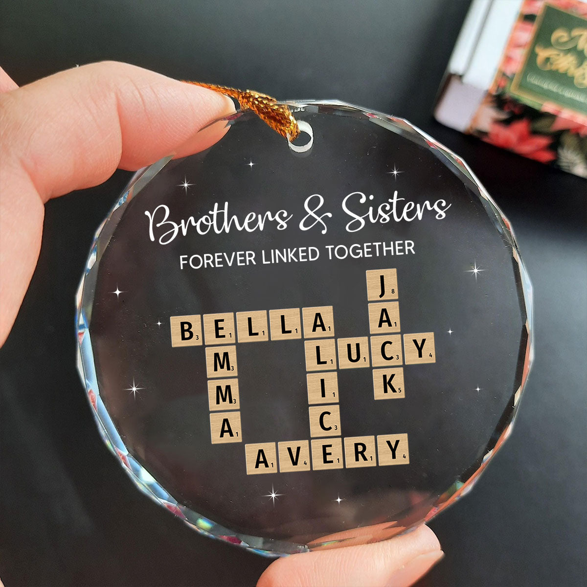 Brothers & Sisters Forever Linked Together Personalized Glass Ornament, Christmas Gift For Brothers, Sisters, Siblings, Family