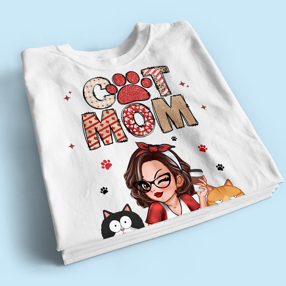 Cat Mom Canada Flag Sparkly Pattern Personalized Shirt, Canada Day