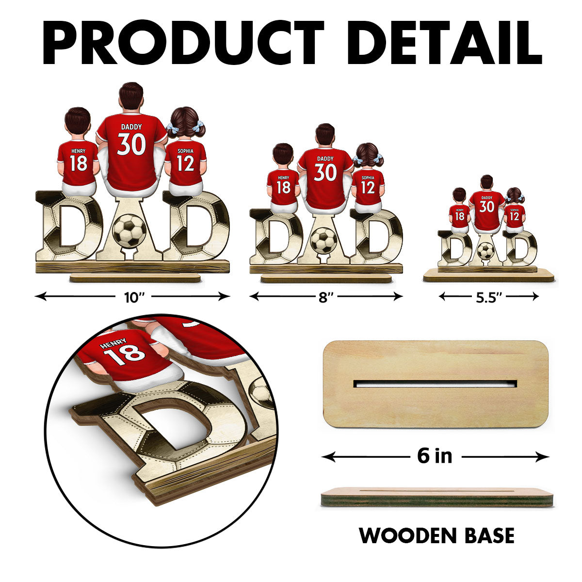 Soccer Dad & Kids - Personalized 2-Layered Wooden Plaque - Gift For Dad, Gift For Husband, Gift For Grandpa