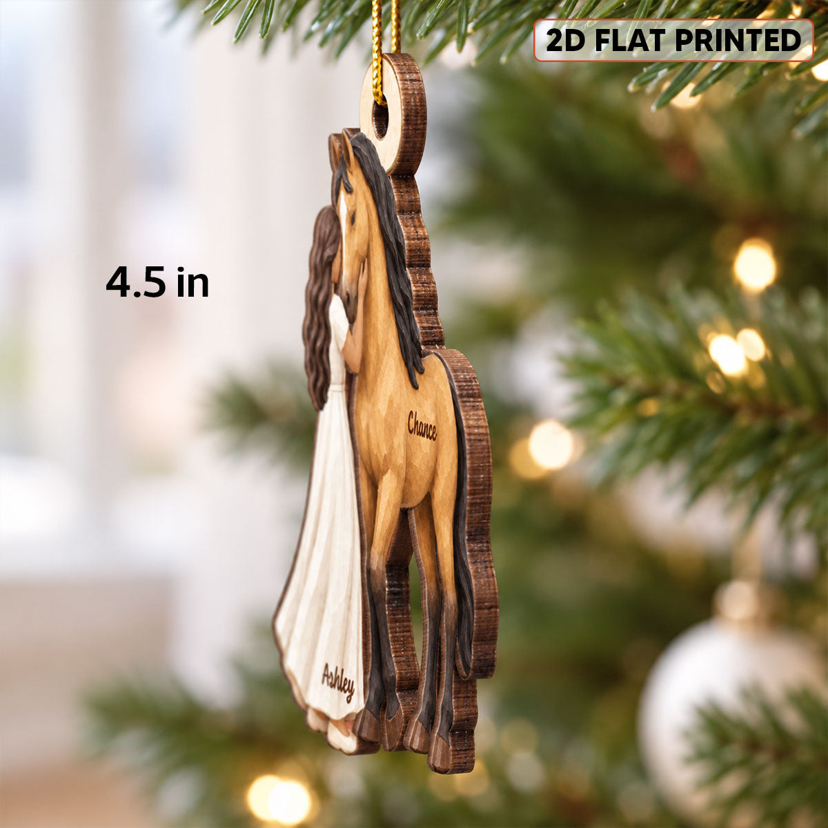 Girl Loves Her Horse 2D Flat - Personalized Wooden Ornament - Christmas Keepsake Gift For Horse Lover
