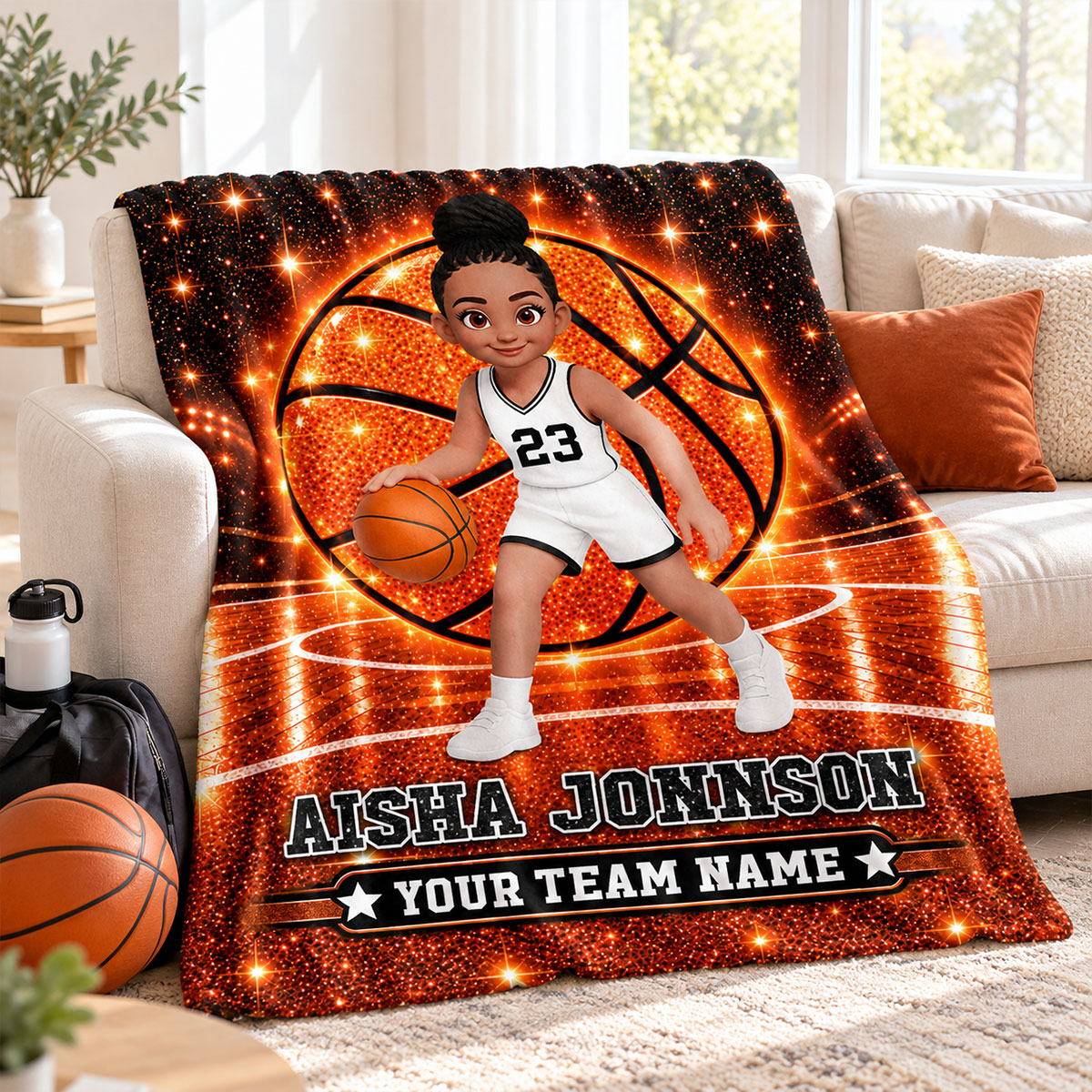 Basketball Girl Player Custom Name And Team Name - Personalized Fleece Blanket - Christmas Gift For American Basketball Players, Basketball Lovers, Granddaughter, Daughter