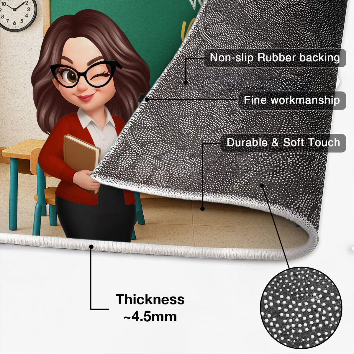 Pretty Teacher In Classroom 3D Effect Background Personalized Doormat, Back To School Decoration