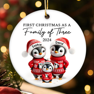 First Christmas As A Family Penguin Family Christmas Keepsake Personalized Ceramic Ornament