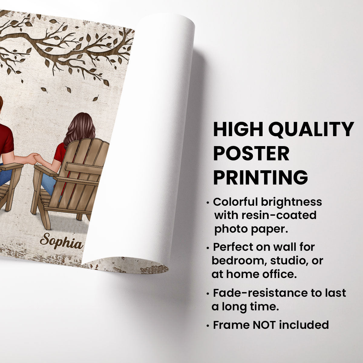 Back View Couple Sitting Under Tree - Personalized Poster - Anniversary Gift for Your Loved Ones