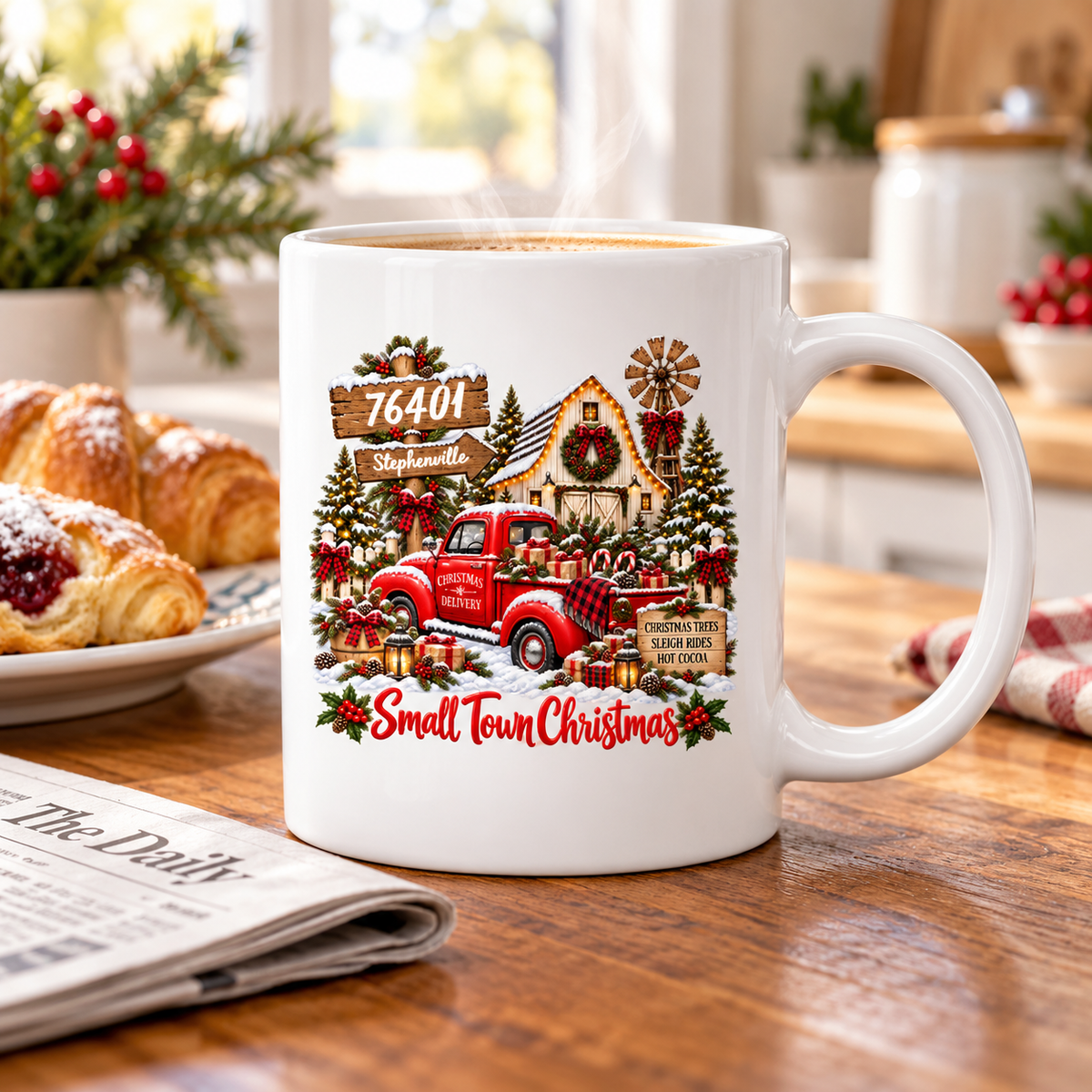 Custom Zip Code Small Town Christmas - Personalized Mug - Trendy Christmas Holiday Tee, Town Pride