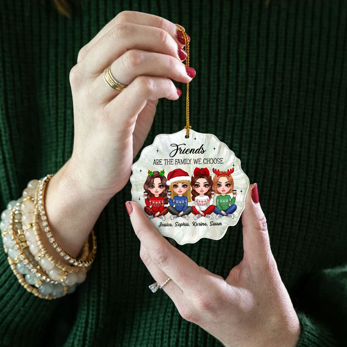 Pretty Girls Seashell Pearl Pattern Besties Sisters Personalized Acrylic Ornament