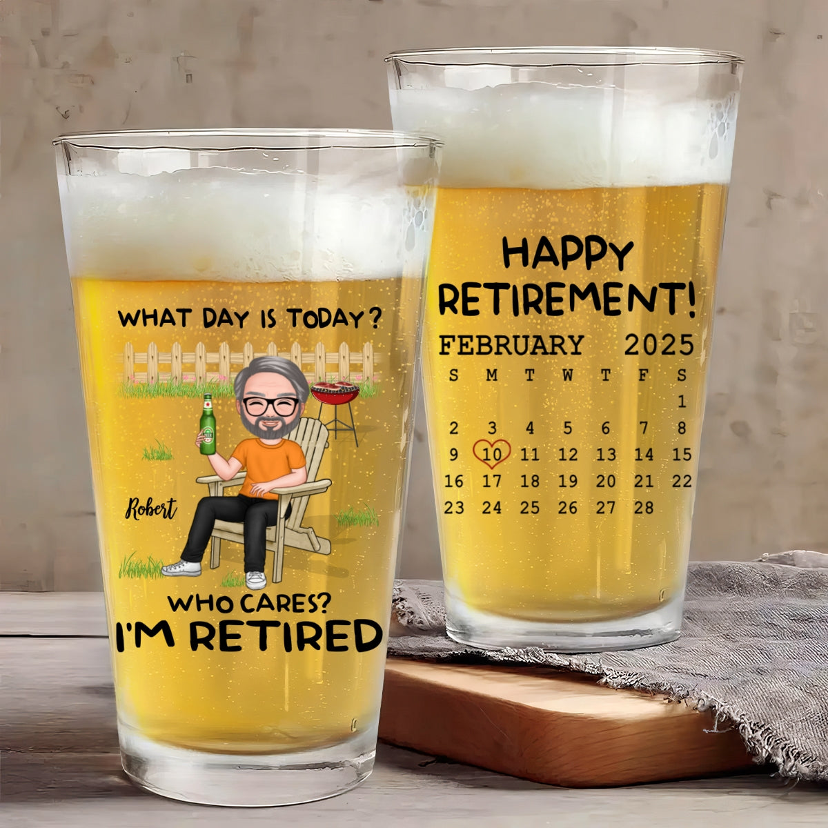 What Day Is Today Calendar Personalized Beer Glass, Retirement Gift