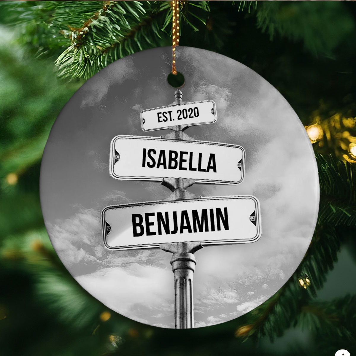 Couple Name Vintage Street Sign Personalized Ceramic Ornament, Christmas Gift For Couple