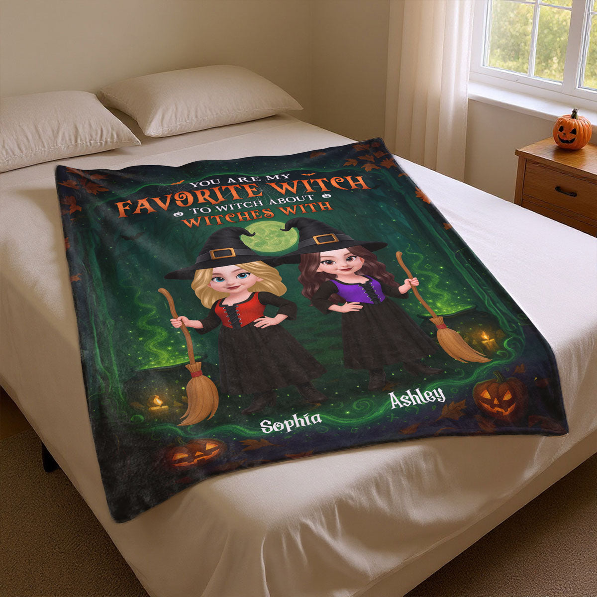 Halloween Magical Theme Witches Besties Personalized Fleece Blanket
