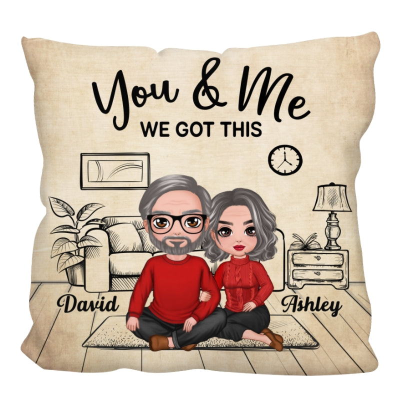 Couple Sitting In House Outline Background Personalized Pillow (Insert Included)